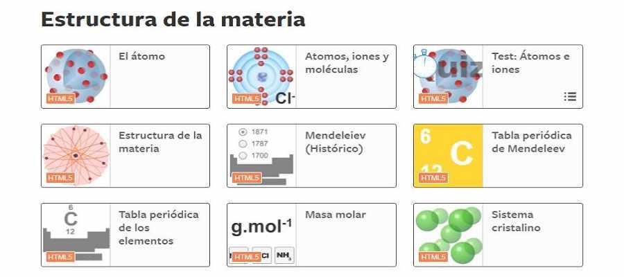 Portal multimedia multimedia de química con clips de video